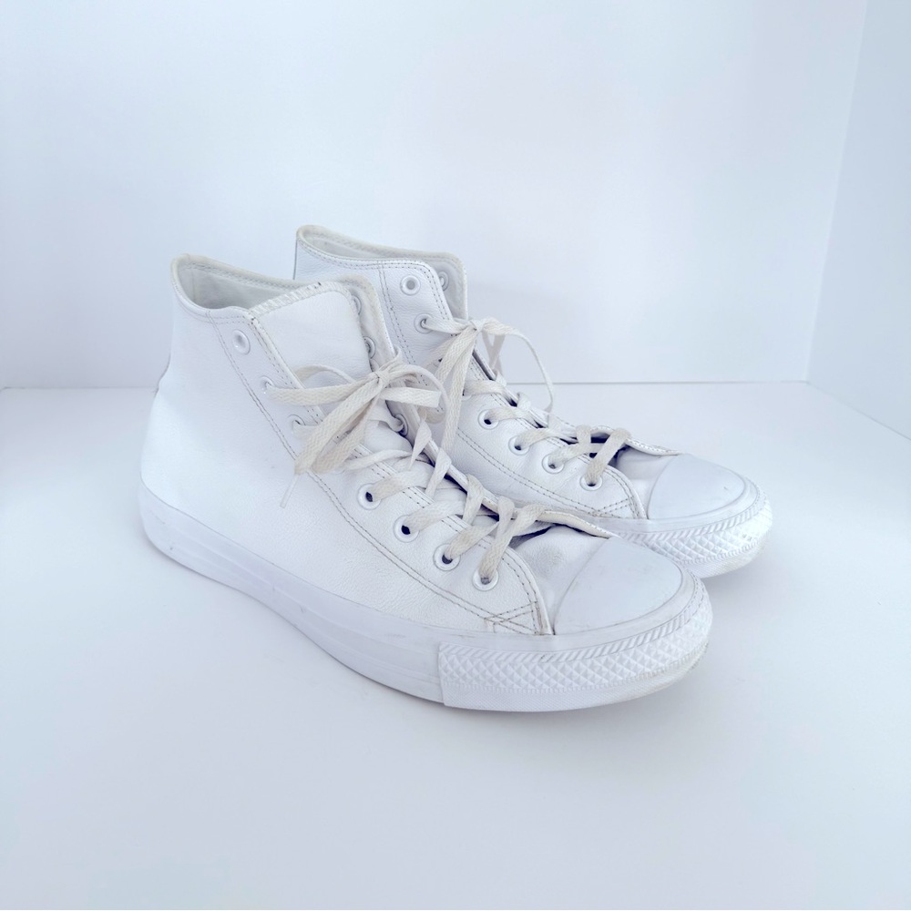 White Leather High-Top Converse Chuck Taylor Sneakers - Men’s Size 11